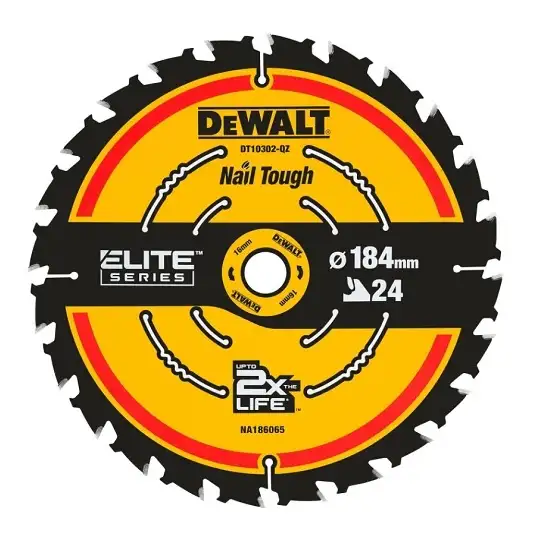 piła tarczowa do cięcia drewna 184x16x1,65mm, 24 zęby, Nail Tough, ELITE, DeWALT [DT10302-QZ]