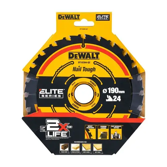 piła tarczowa do cięcia drewna 190x30x1,65mm, 24 zęby, Nail Tough, DeWALT [DT10304-QZ]