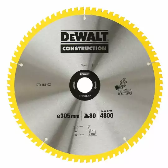 piła tarczowa do cięcia drewna 305/30/2,41mm, 80 zębów, CONSTRUCTION DeWALT [DT1184-QZ]