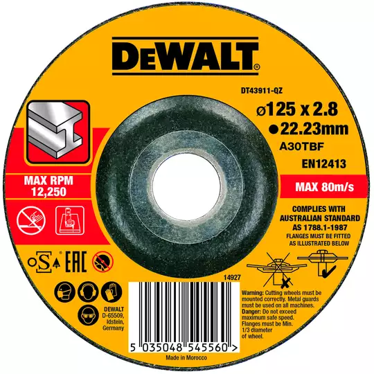 tarcza do szlifowania metalu 125mm, grubość 6,3mm DeWALT [DT43917] (1)