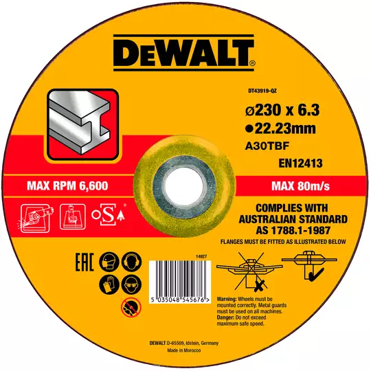 tarcza do szlifowania metalu 230mm, grubość 6,3mm DeWALT [DT43919]