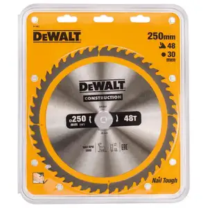 piła tarczowa do cięcia drewna 250/30mm, grubość cięcia 3,0mm, 48 zębów, CONSTRUCTION DeWALT [DT1957-QZ]