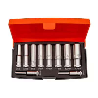 Zestaw długich nasadek 1/4", M4-M13, 10 szt. BAHCO [S0810L]