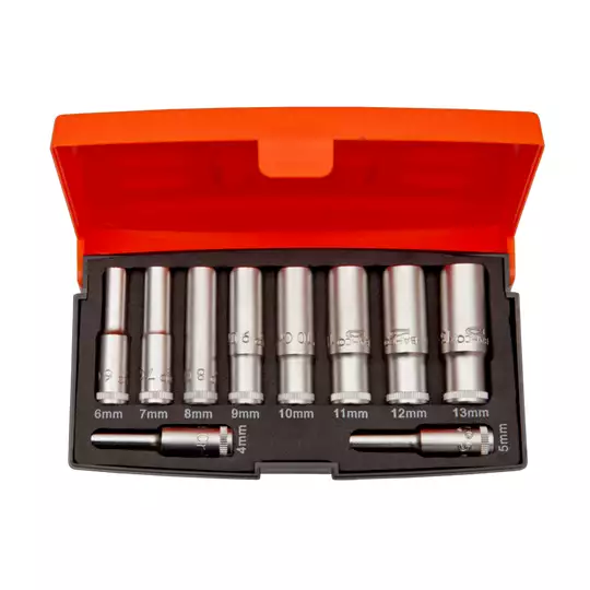 Zestaw długich nasadek 1/4", M4-M13, 10 szt. BAHCO [S0810L]