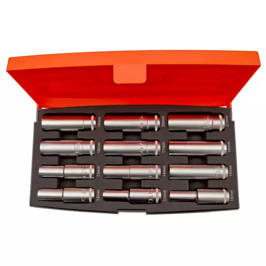 Zestaw wydłużanych, dwunastokątnych nasadek 1/2", M10-M21, 12 szt. BAHCO [S1612L]
