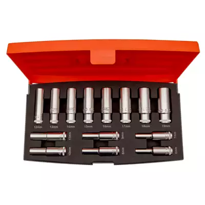 Zestaw wydłużanych, dwunastokątnych nasadek 3/8", M6-M19, 14 szt. BAHCO [S1214L]