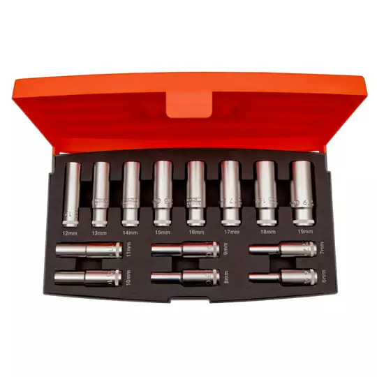 Zestaw wydłużanych, dwunastokątnych nasadek 3/8", M6-M19, 14 szt. BAHCO [S1214L]