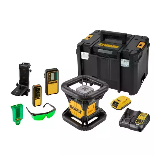 akumulatorowy laser obrotowy 80/600m z wiązką zieloną, 18V Li-Ion 1x2,0Ah, DeWalt [DCE079D1G]