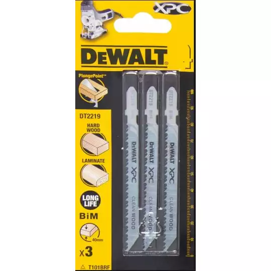 brzeszczoty z odwrotnymi zębami do wyrzynarek 100mm do cięcia drewna, laminatów 3 szt. DeWalt [DT2219]