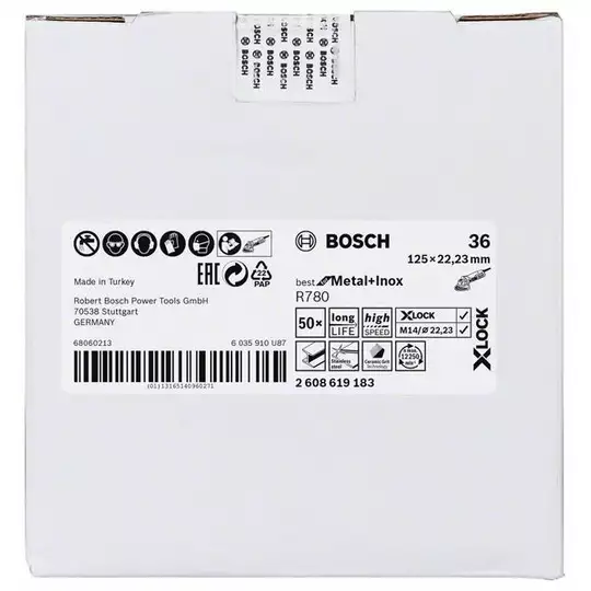 fibrowa tarcza do szlifowania metalu i stali nierdzewnej, 125mm, ziarnistość 36, X-LOCK, Best for Inox and Metal, BOSCH [2 608 619 183]