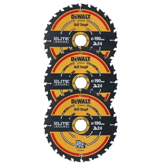 zestaw 3szt. pił tarczowych do cięcia drewna 190x30x1,65mm, 24 zęby, Nail Tough, DeWALT [DT10399-QZ]