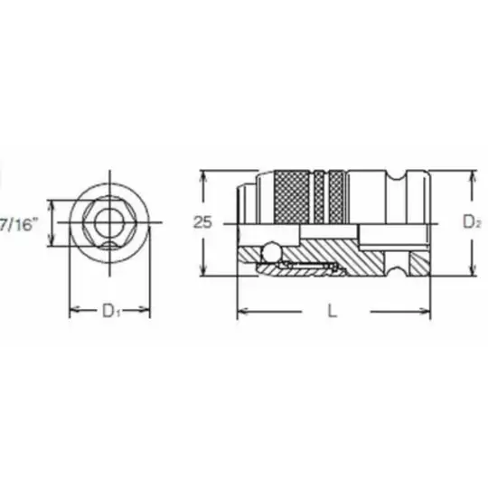 adapter udarowy z blokadą, kwadrat 1/2" na sześciokąt 7/16'', KOKEN [14142-F11.2]
