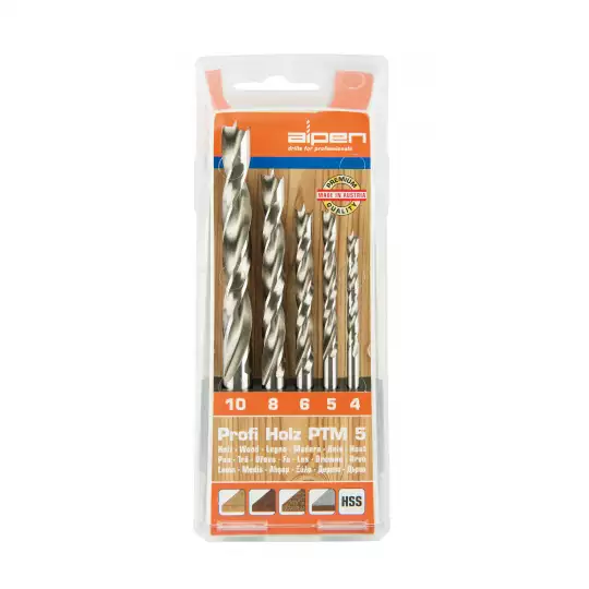 komplet wierteł krętych do drewna 4-10mm, HSS, 5szt. PTM 5, Profi Holz Alpen [0000600114100]